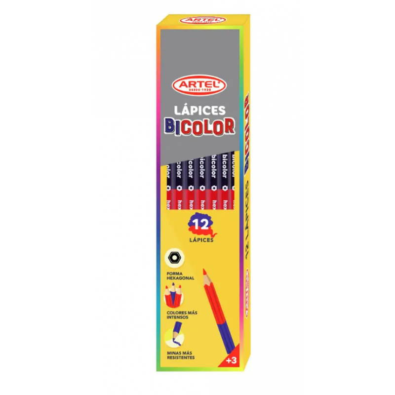 Lápices Bicolor Azul/Rojo x 12. Artel