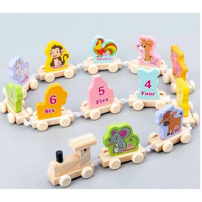 TREN DE ANIMALES Y  NÚMEROS MADERA