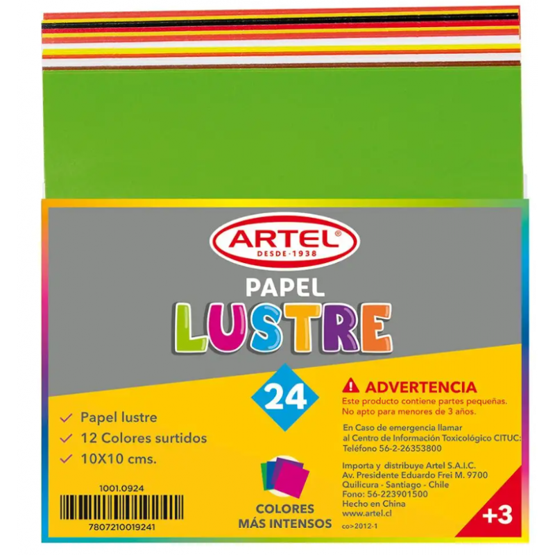 Papel Lustre 24 hojas. Artel