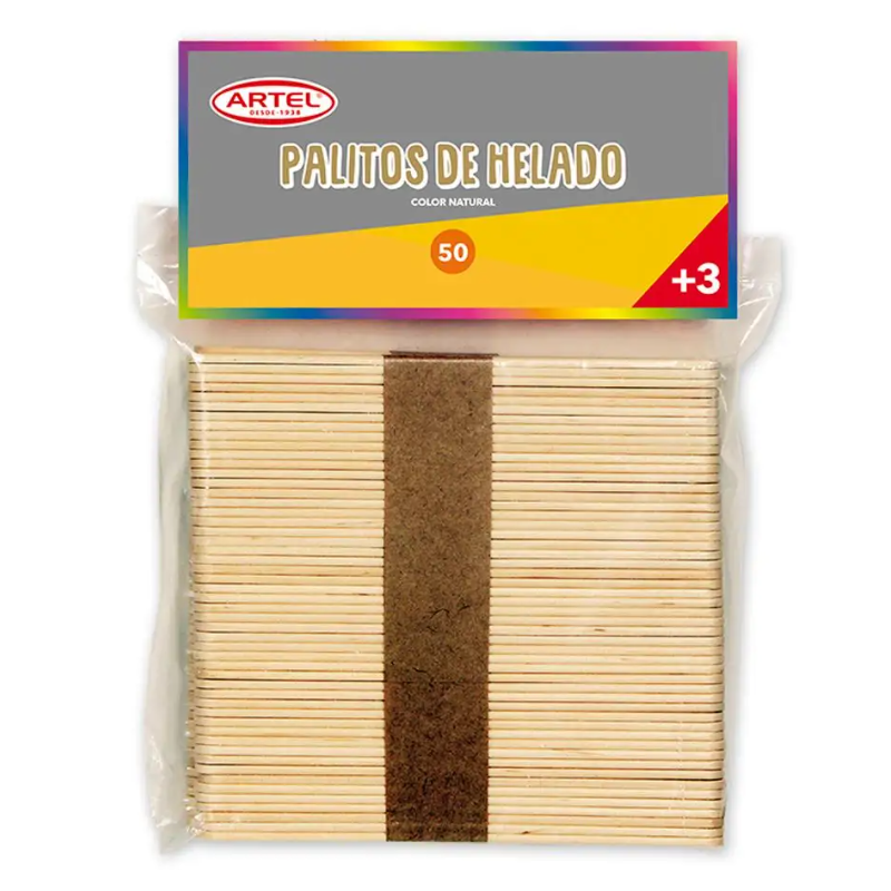 Bolsa 50 palitos de helado. Color natural. Artel