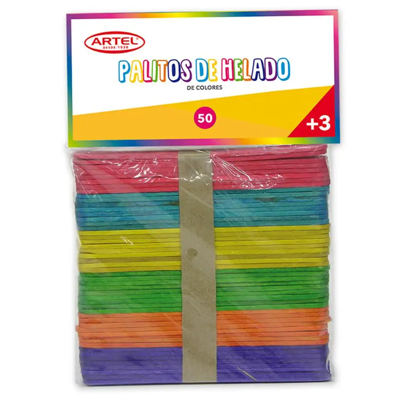 Bolsa 50 palitos de helado de colores. Artel