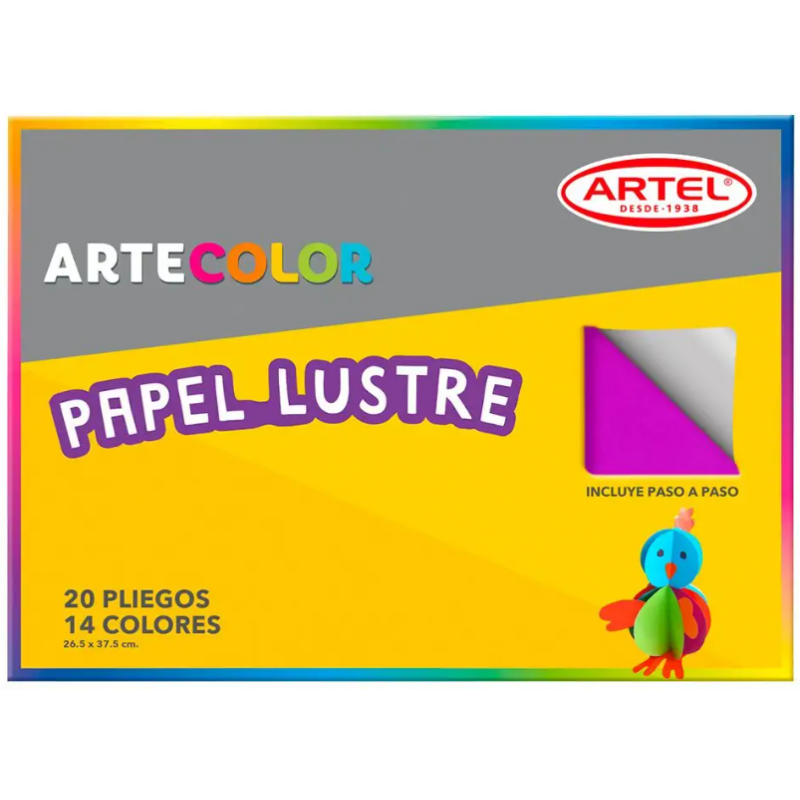Sobre Papel Lustre 20 pliegos, 14 colores. Artel
